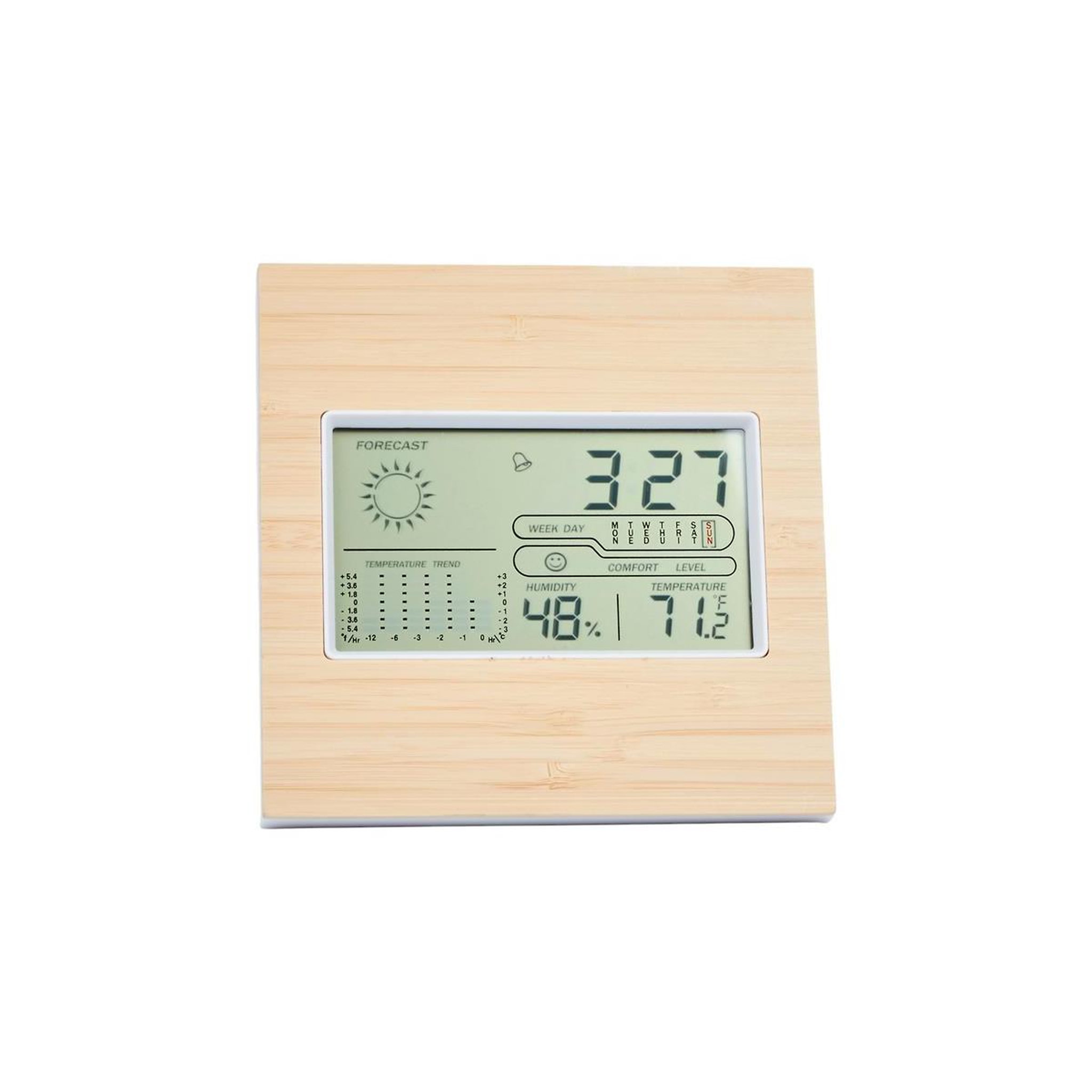 Voir la diapositive 2 : The Home Deco Factory Station Météo Multifonctions  Bambou  13cm Naturel