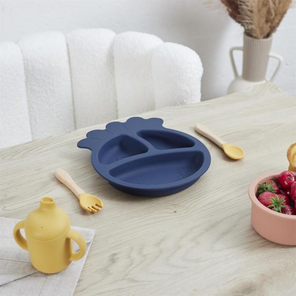 Paris Prix Assiette Bébé en Silicone  Pieuvre  23cm Bleu