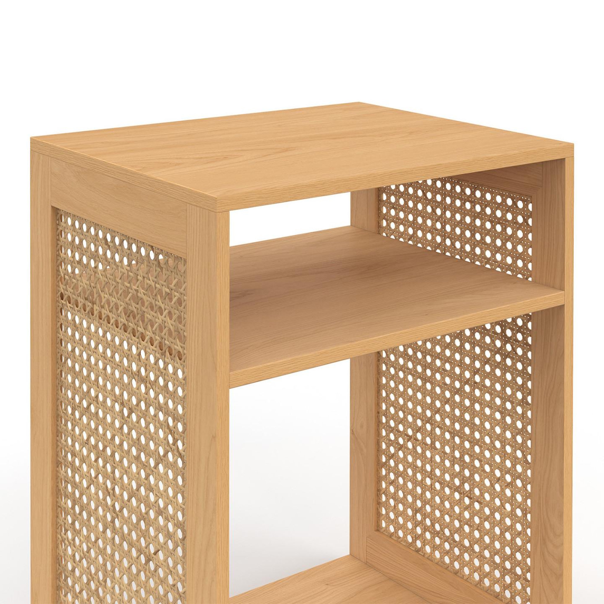 Voir la diapositive 5 : ID MARKET Lot de 2 tables de chevet nora avec rangements ouverts cannage et bois