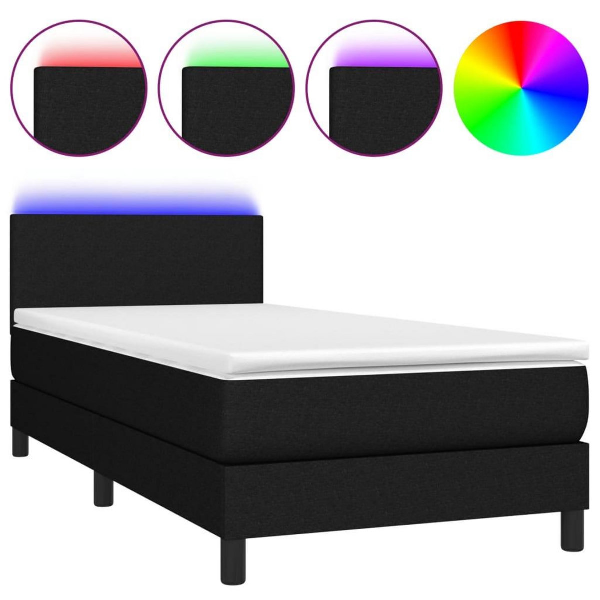 VIDAXL Sommier a lattes de lit avec matelas et LED Noir 80x200cm Tissu