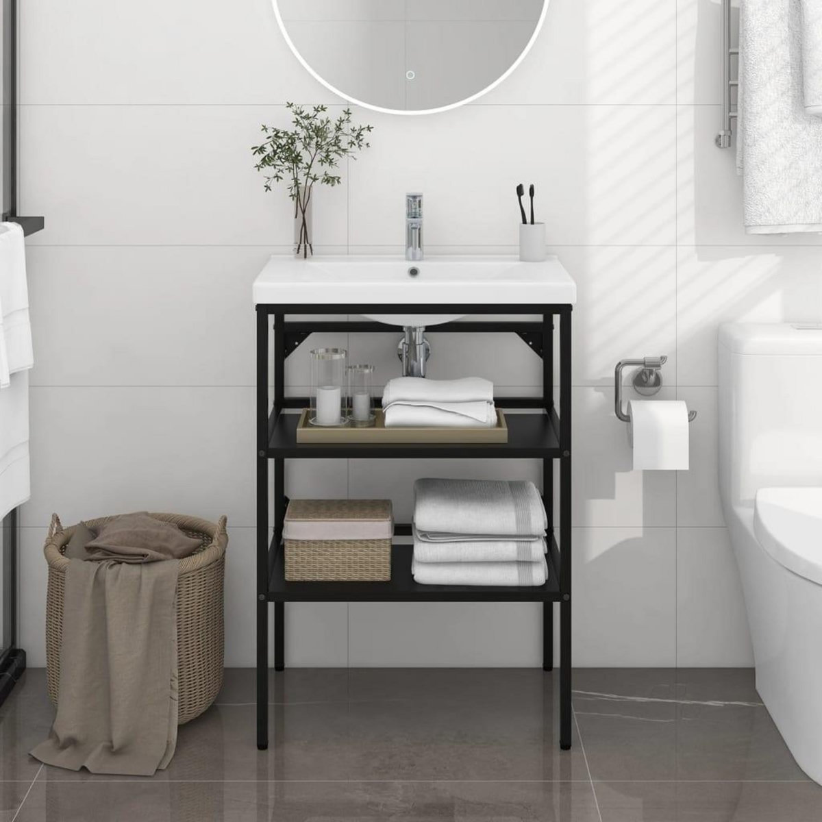 VIDAXL Cadre de lavabo de salle de bain Noir 59x38x83 cm Fer