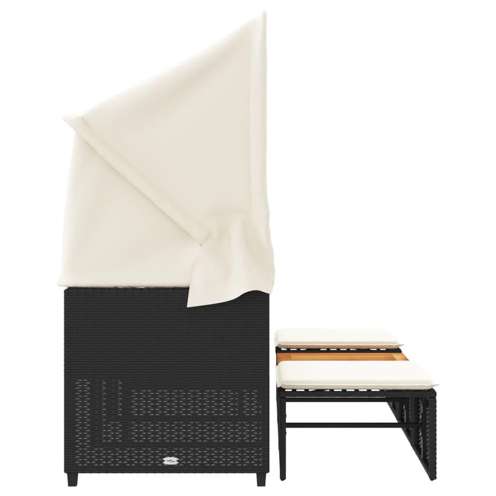 Voir la diapositive 5 : VIDAXL Canape de jardin 3 places avec auvent et tabourets noir rotin