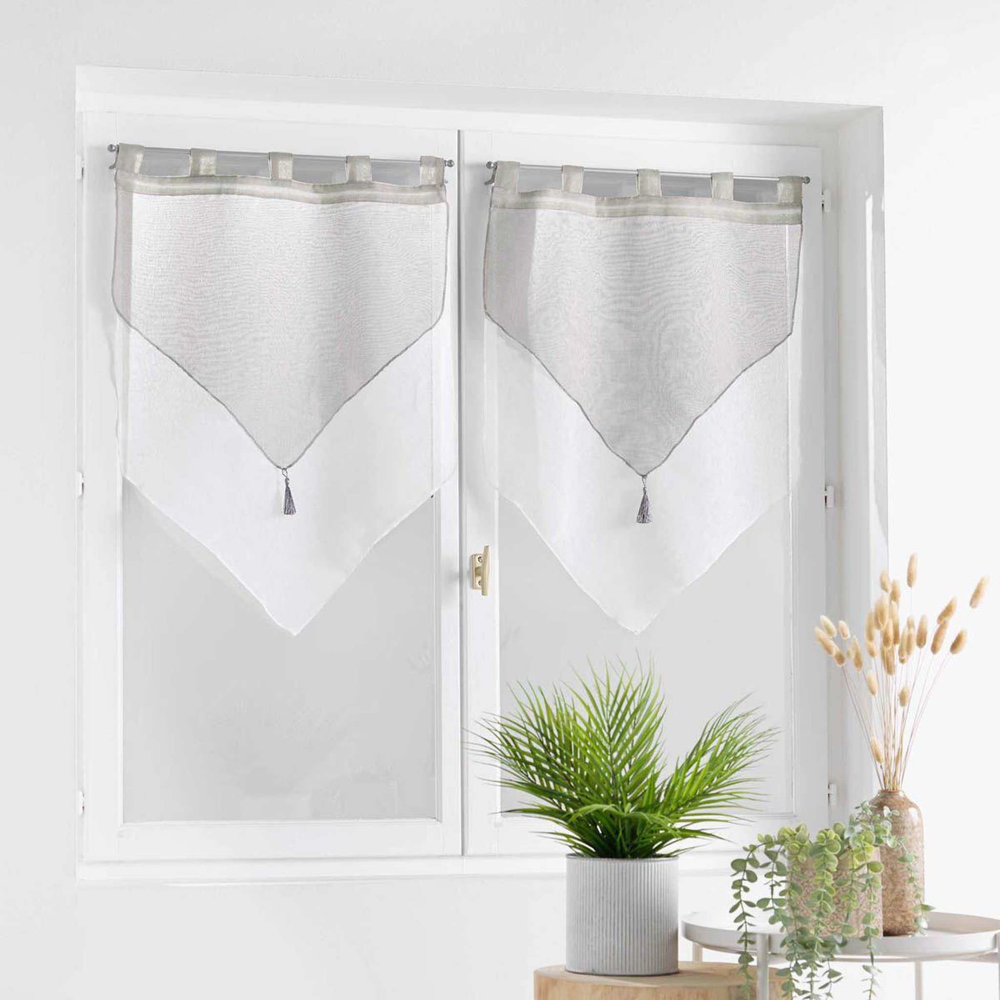 Voir la diapositive 3 : Douceur d'Intérieur Paire de voilages  duetto  60x120cm gris & blanc