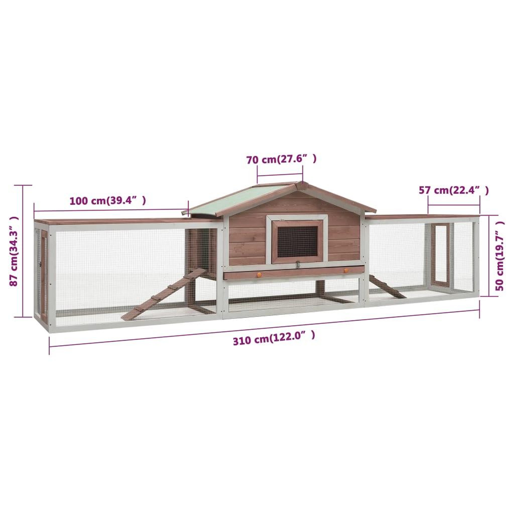 Voir la diapositive 6 : VIDAXL Clapier Moka 310x70x87 cm Pin massif et sapin