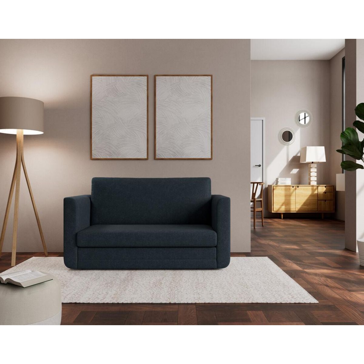 BEST MOBILIER Isana - canapé 2 places convertible déplimousse avec accoudoirs incurvés en tissu