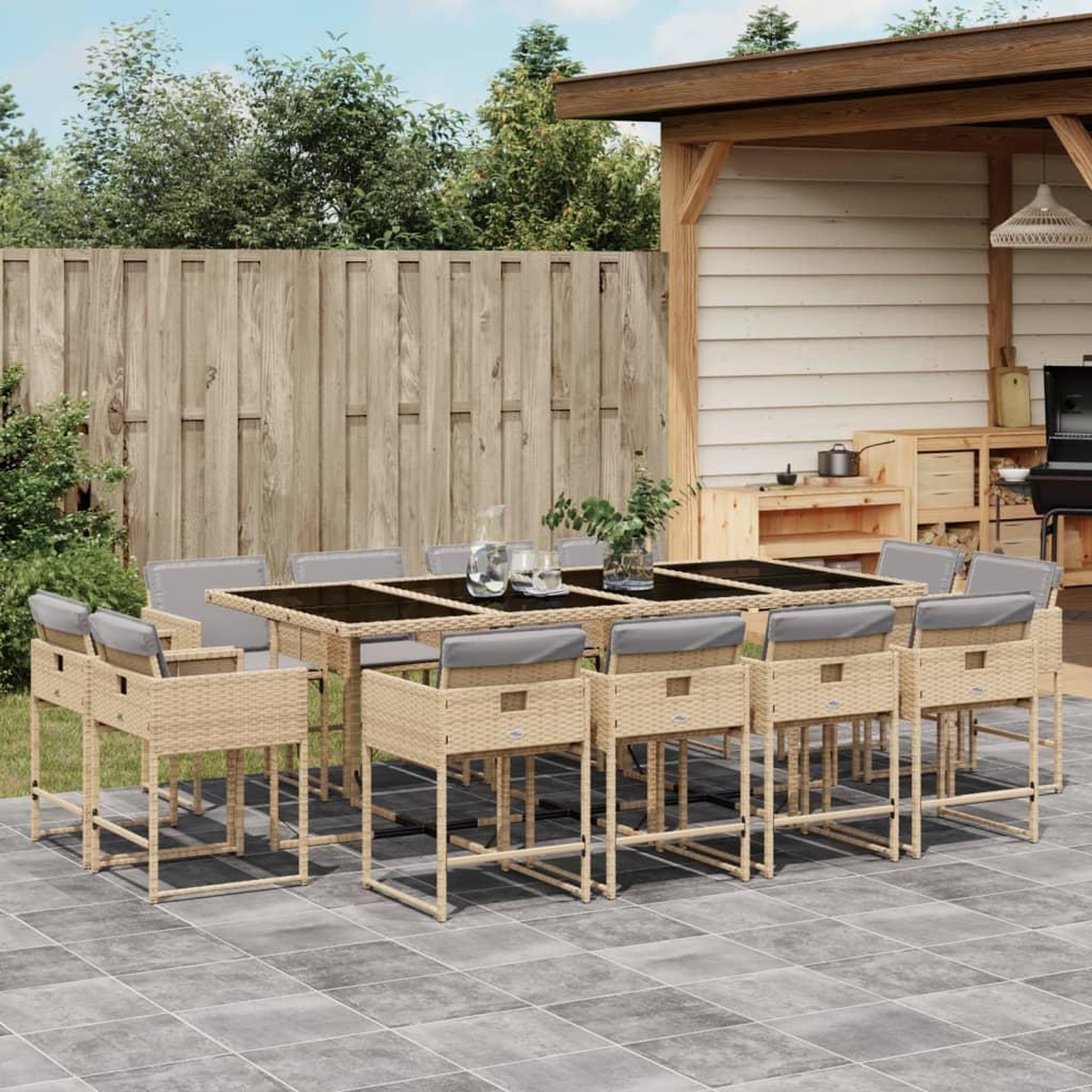 Voir la diapositive 1 : VIDAXL Ensemble a manger de jardin coussins 13 pcs melange beige rotin