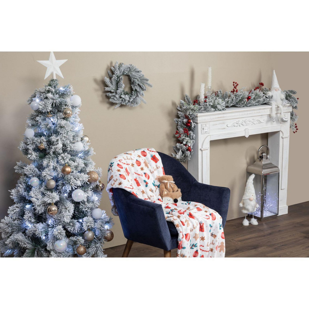 FEERIC LIGHT & CHRISTMAS Plaid de Noël motif pain d'épice - 130 x 180 cm - Rouge