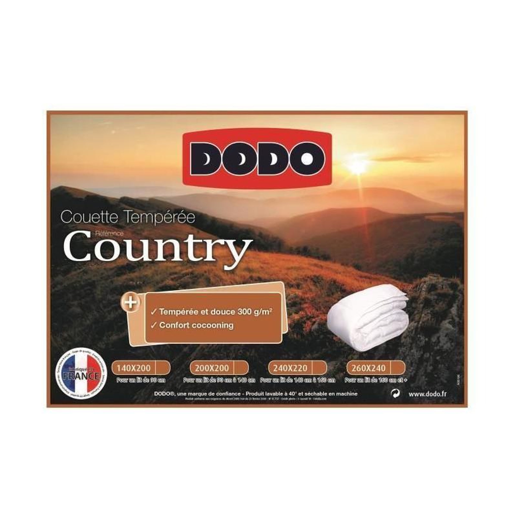Voir la diapositive 3 : DODO DODO Couette temperee Country - 140 x 200 cm - Blanc
