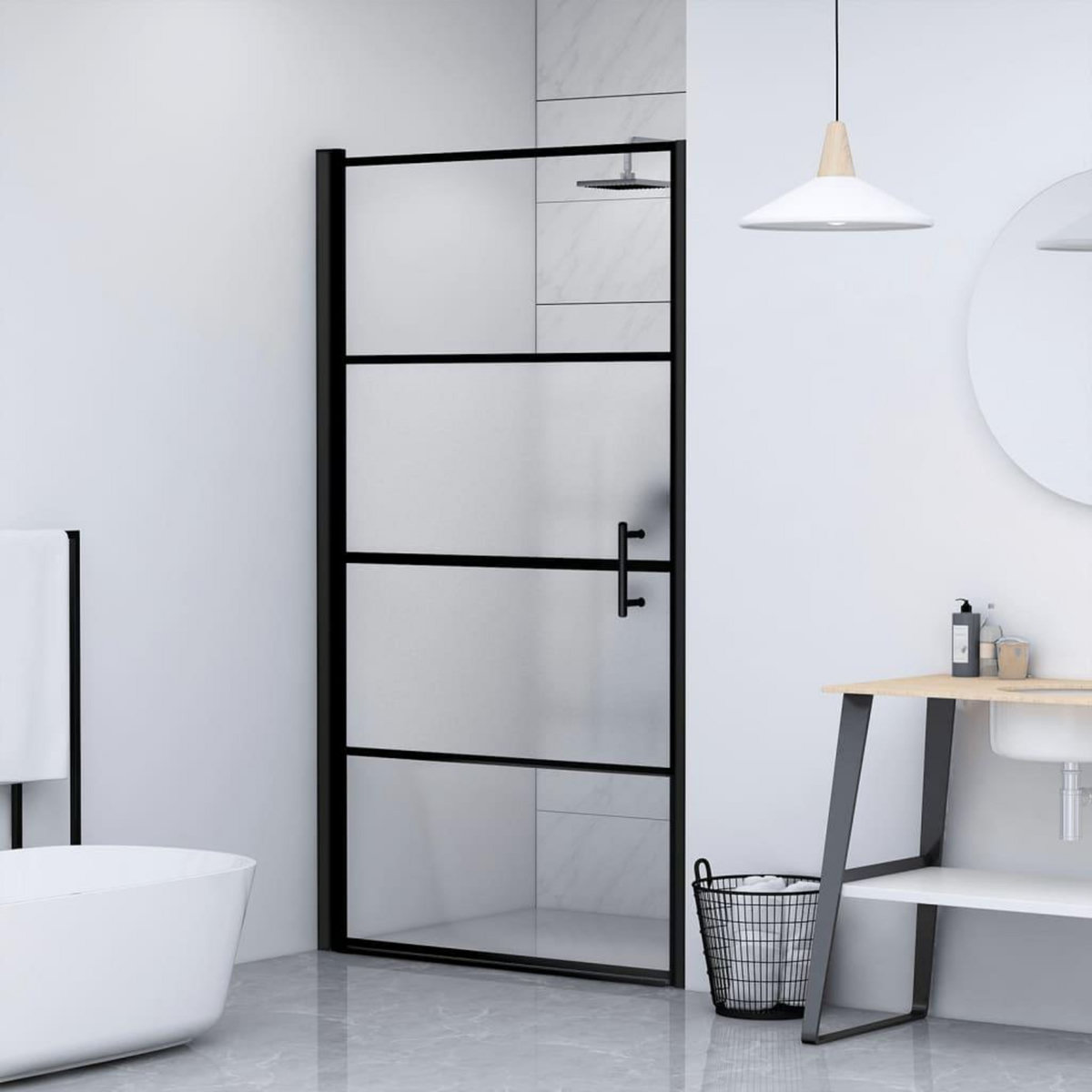 VIDAXL Porte de douche 91x195 cm Verre trempe demi-depoli Noir
