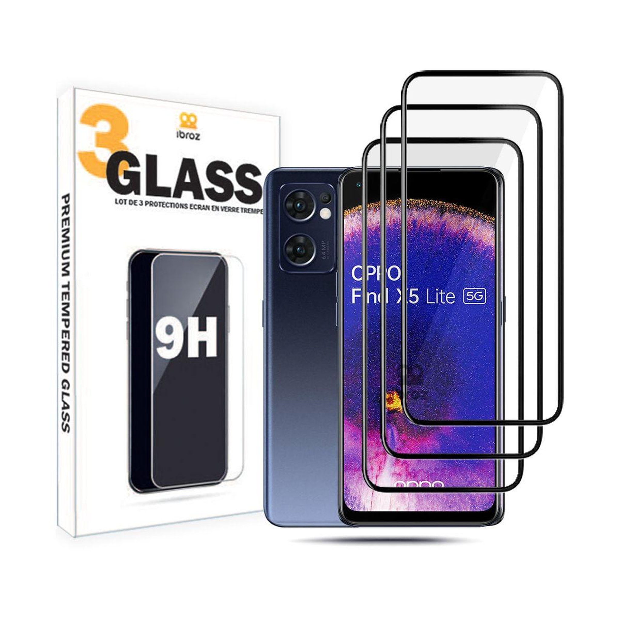 Voir la diapositive 1 : IBROZ Protège écran Oppo Find X5 Lite Pack 3 Verres Tre