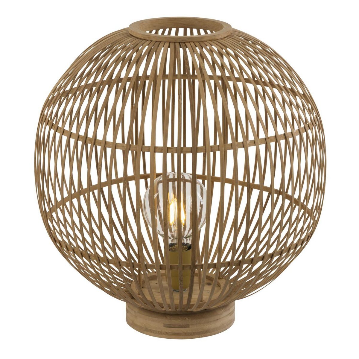 GLOBO Lampe à poser design bambou Hildegard - Diam. 40 x H. 42 cm - Beige naturel