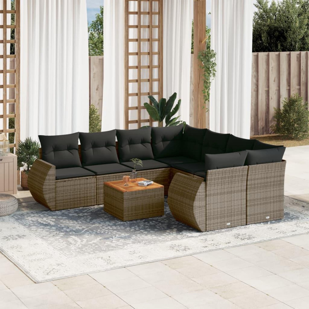 VIDAXL Salon de jardin 9 pcs avec coussins gris resine tressee