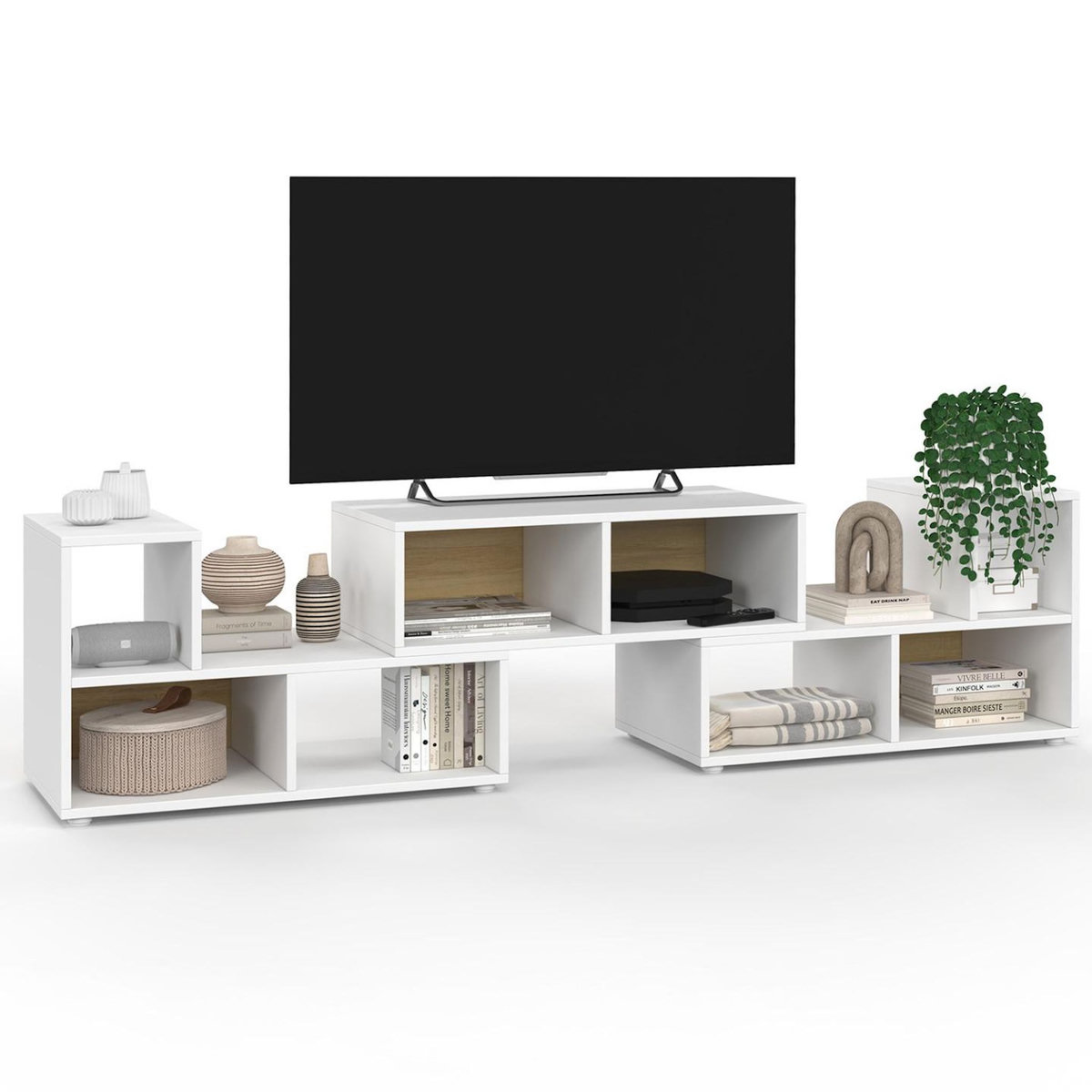 ID MARKET Meuble TV combiné 3 pièces modulables LEONARD pour salon chambre et bureau, 140-205 x 30 x 43 cm