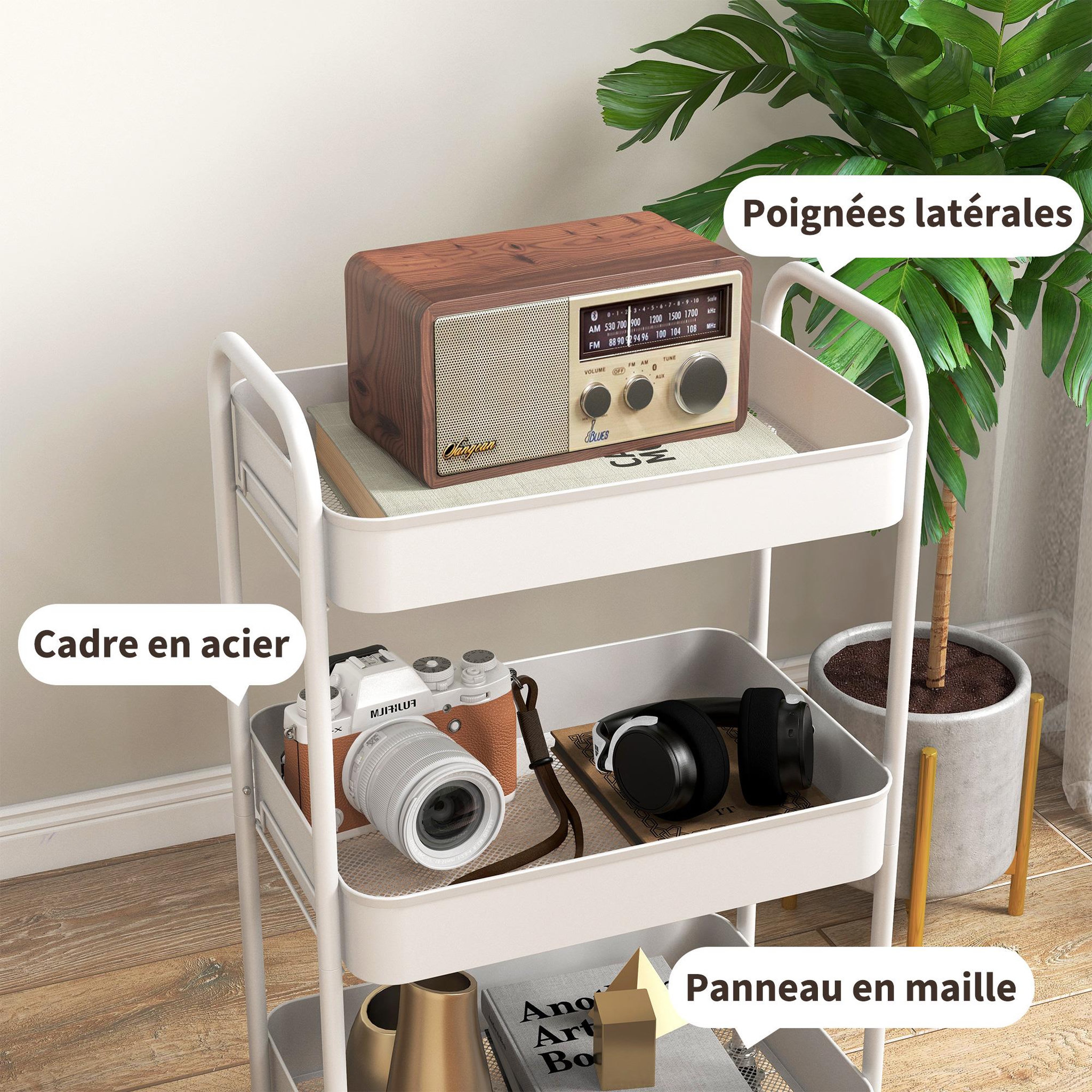 Voir la diapositive 6 : HOMCOM Desserte de cuisine style néo-rétro - 3 étagères - acier