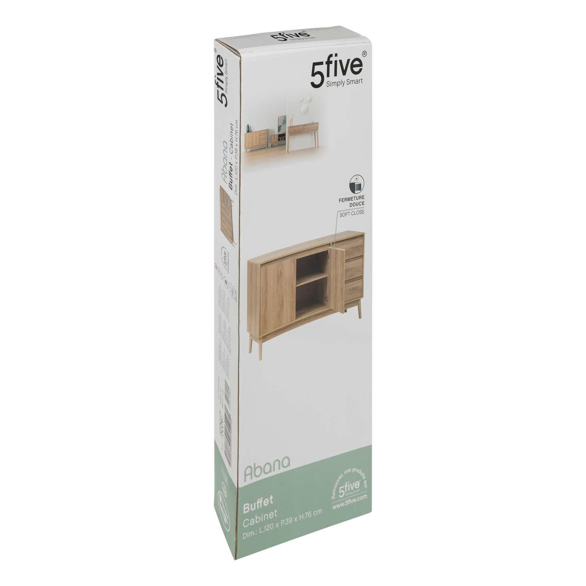 Voir la diapositive 6 : FIVE Buffet 2 portes et 3 tiroirs Liam en bois - Marron