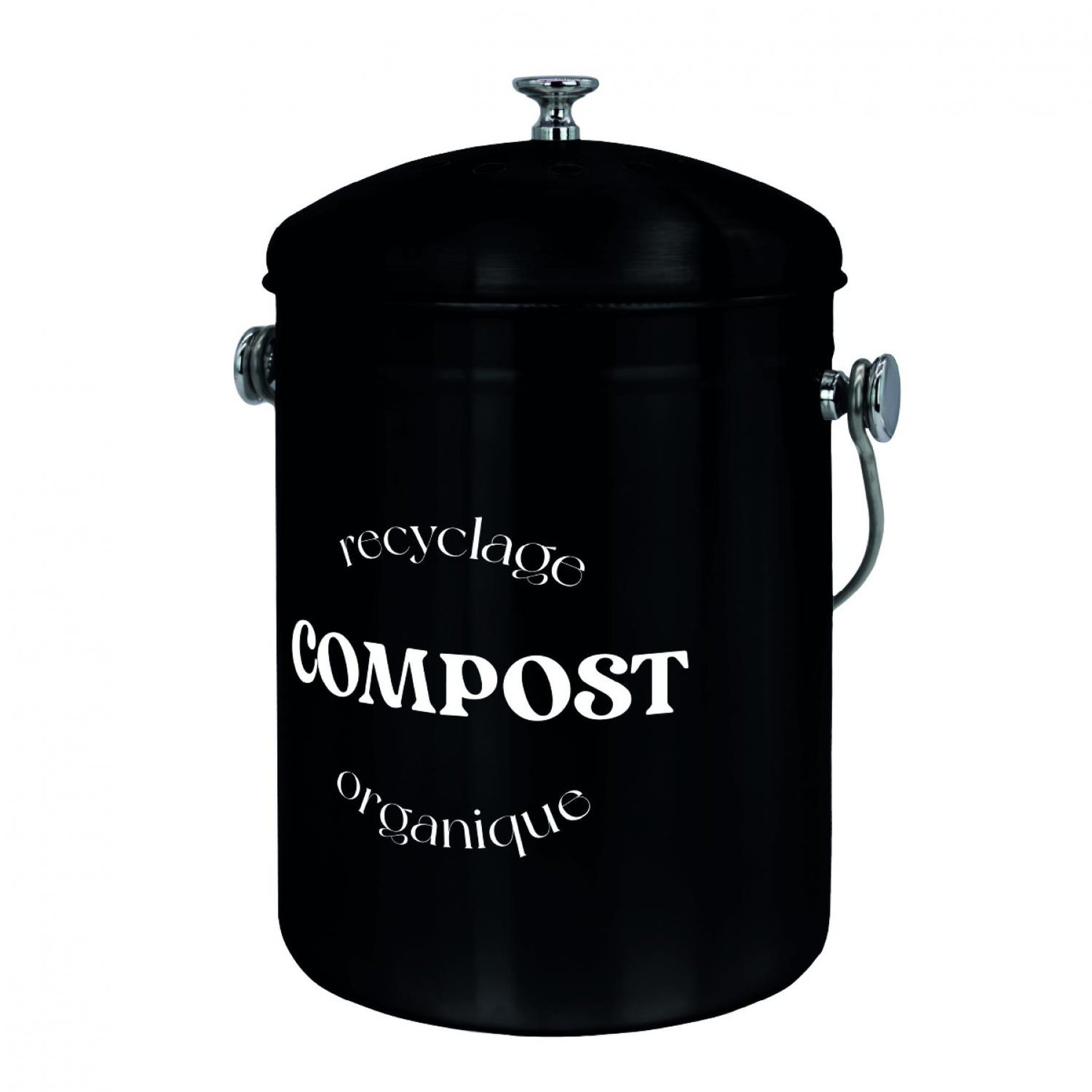 Voir la diapositive 1 : LINXOR Composteur, bac, poubelle à compost de cuisine 5L rond en Inox - Noir