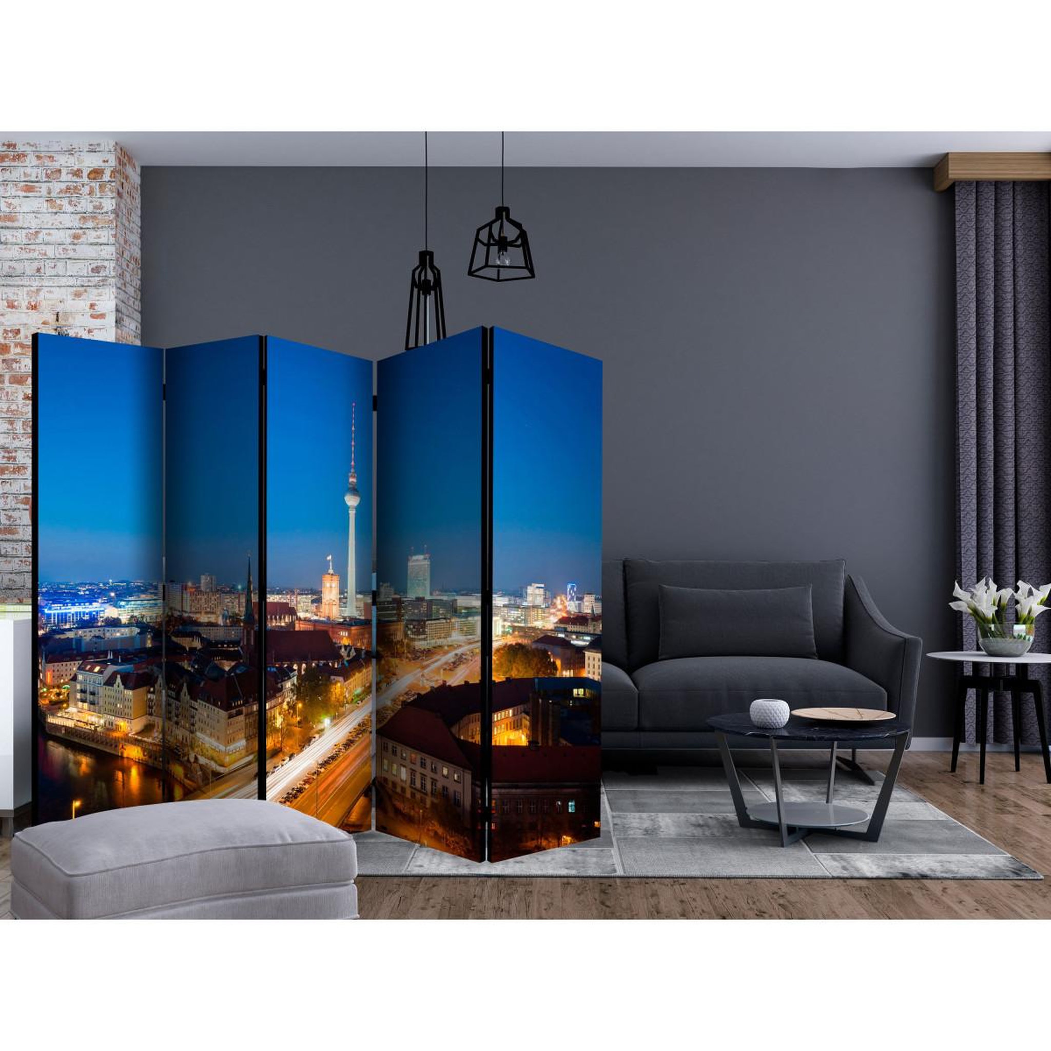 Voir la diapositive 2 : Paris Prix Paravent 5 volets  berlin by night  172x225cm