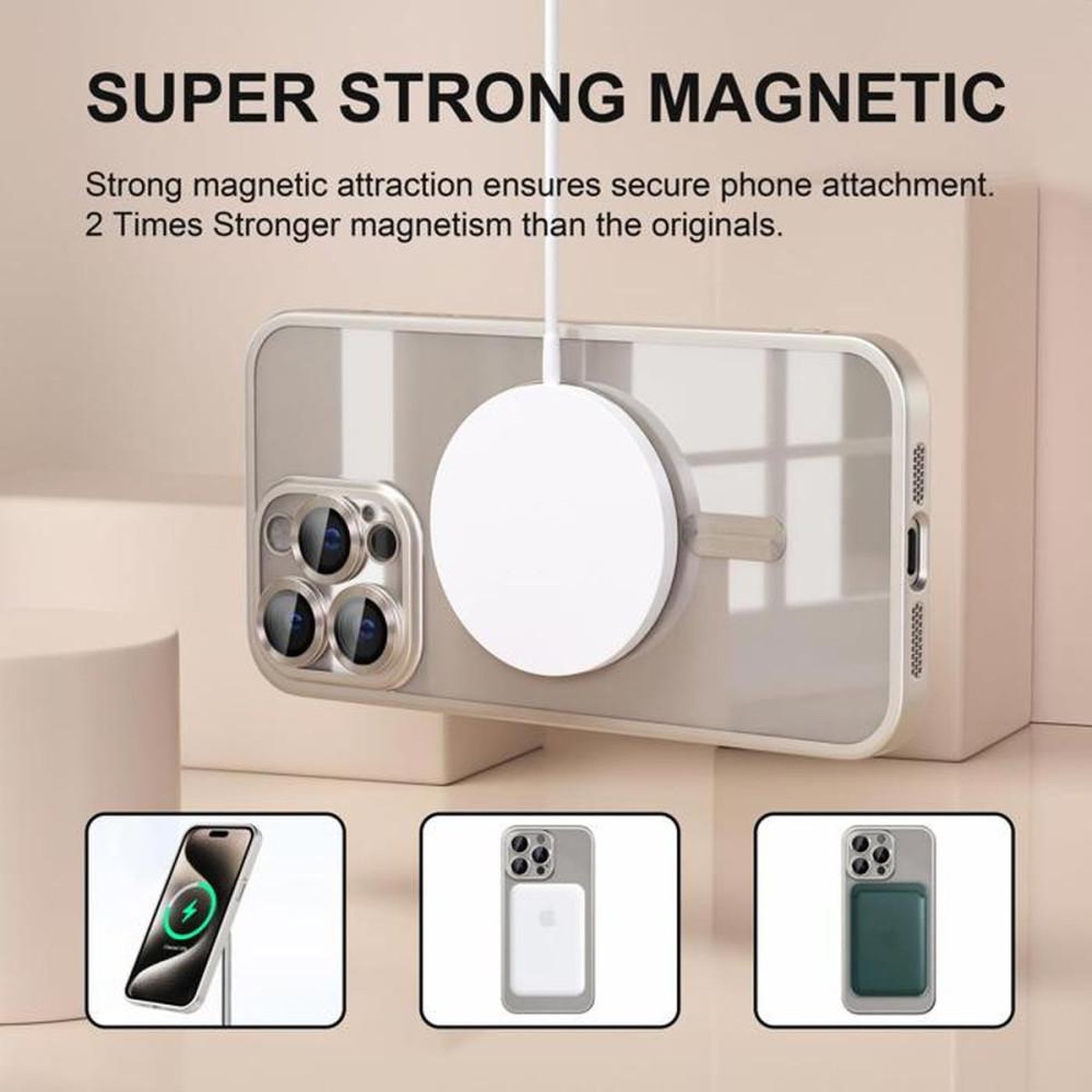 Voir la diapositive 5 : Coque TPU pare-chocs magnétique iPhone 14 Pro Max style militaire, transparent gris, protection anti-chocs, aimant charge sans fil