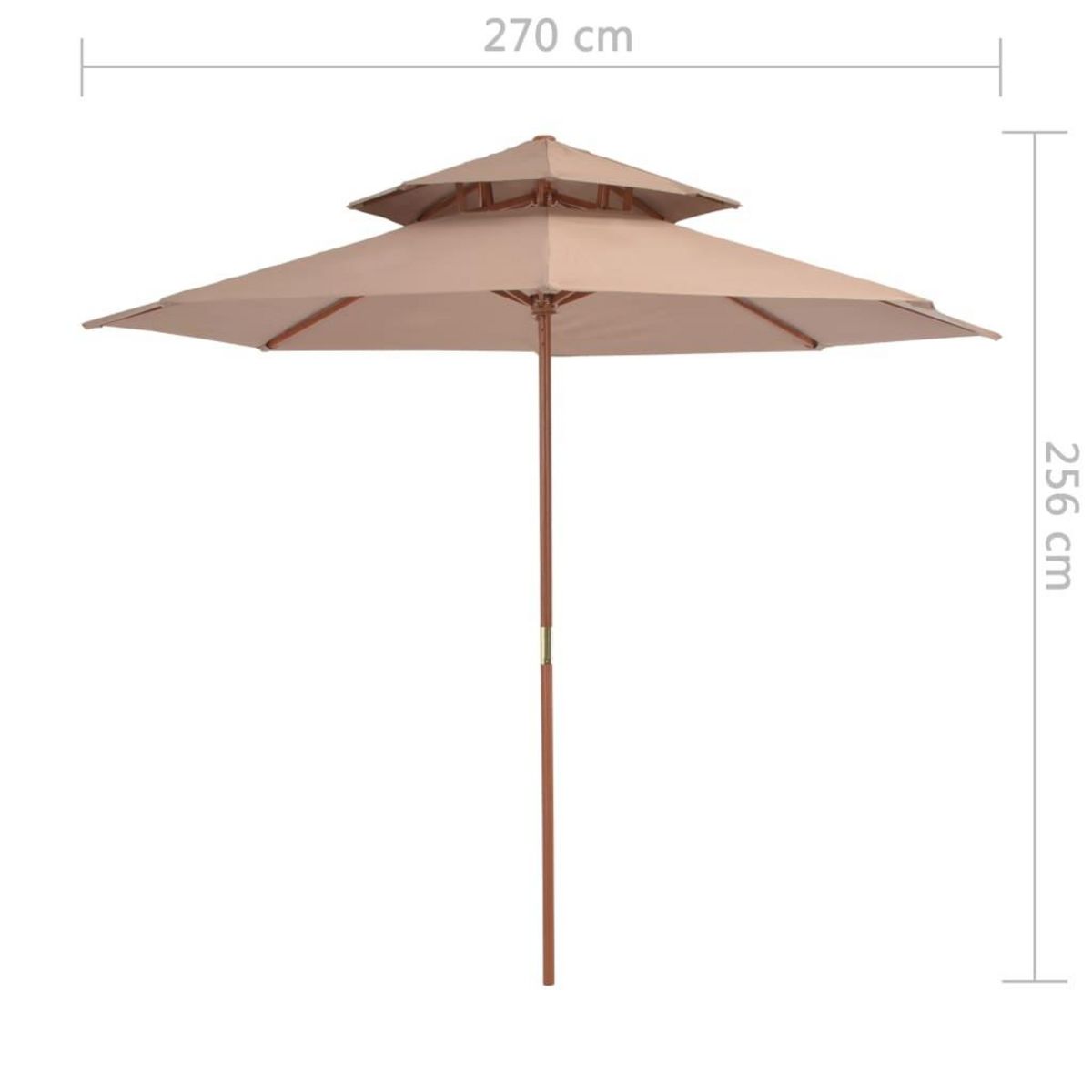 VIDAXL Parasol a deux etages avec mat en bois 270 cm taupe