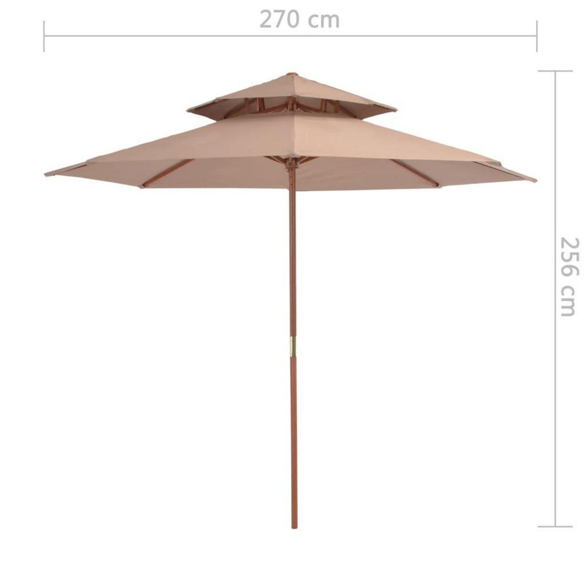 VIDAXL Parasol a deux etages avec mat en bois 270 cm taupe