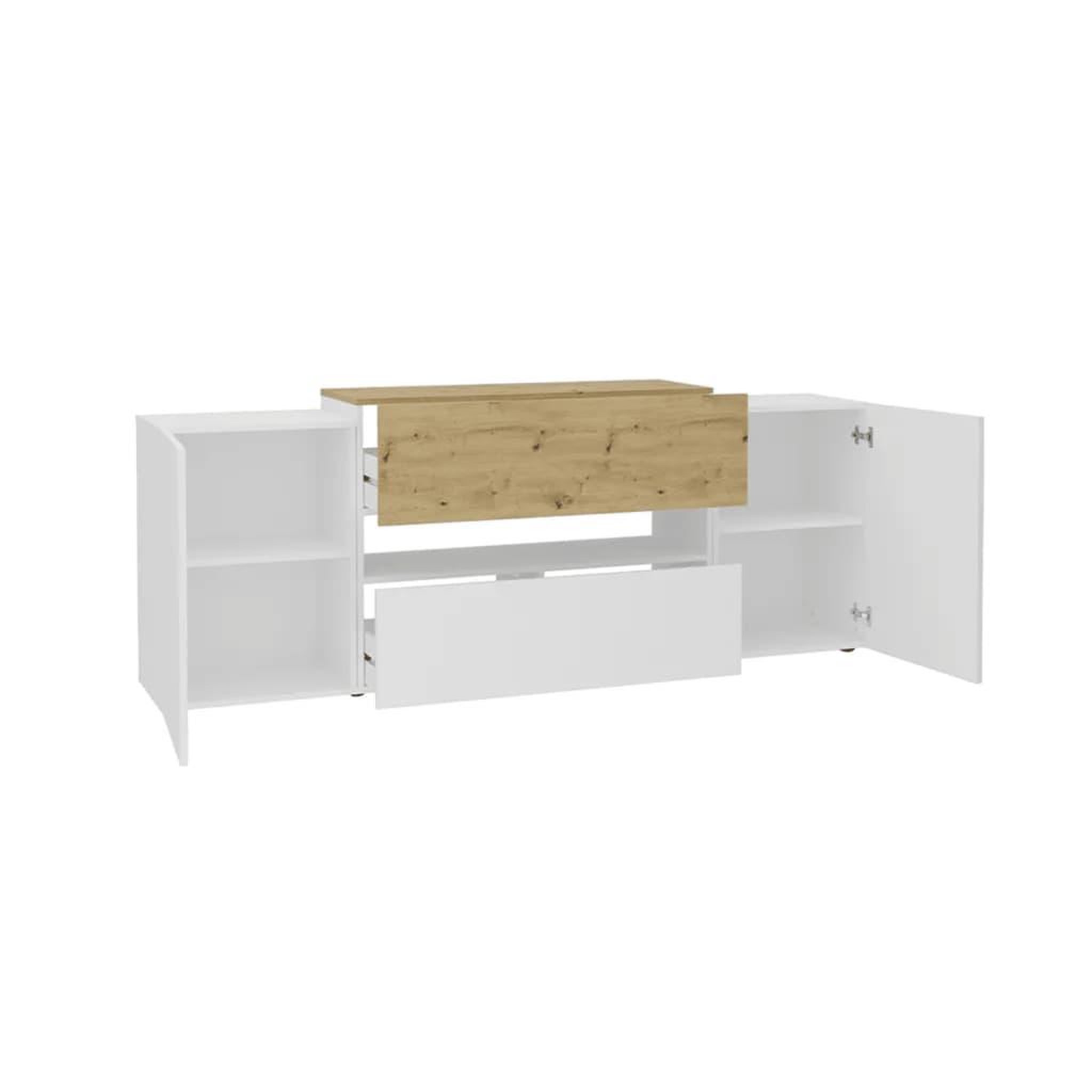 Voir la diapositive 4 : FMD FMD Meuble TV/Hi-Fi 182x33x70,2 cm Blanc et chene artisanal
