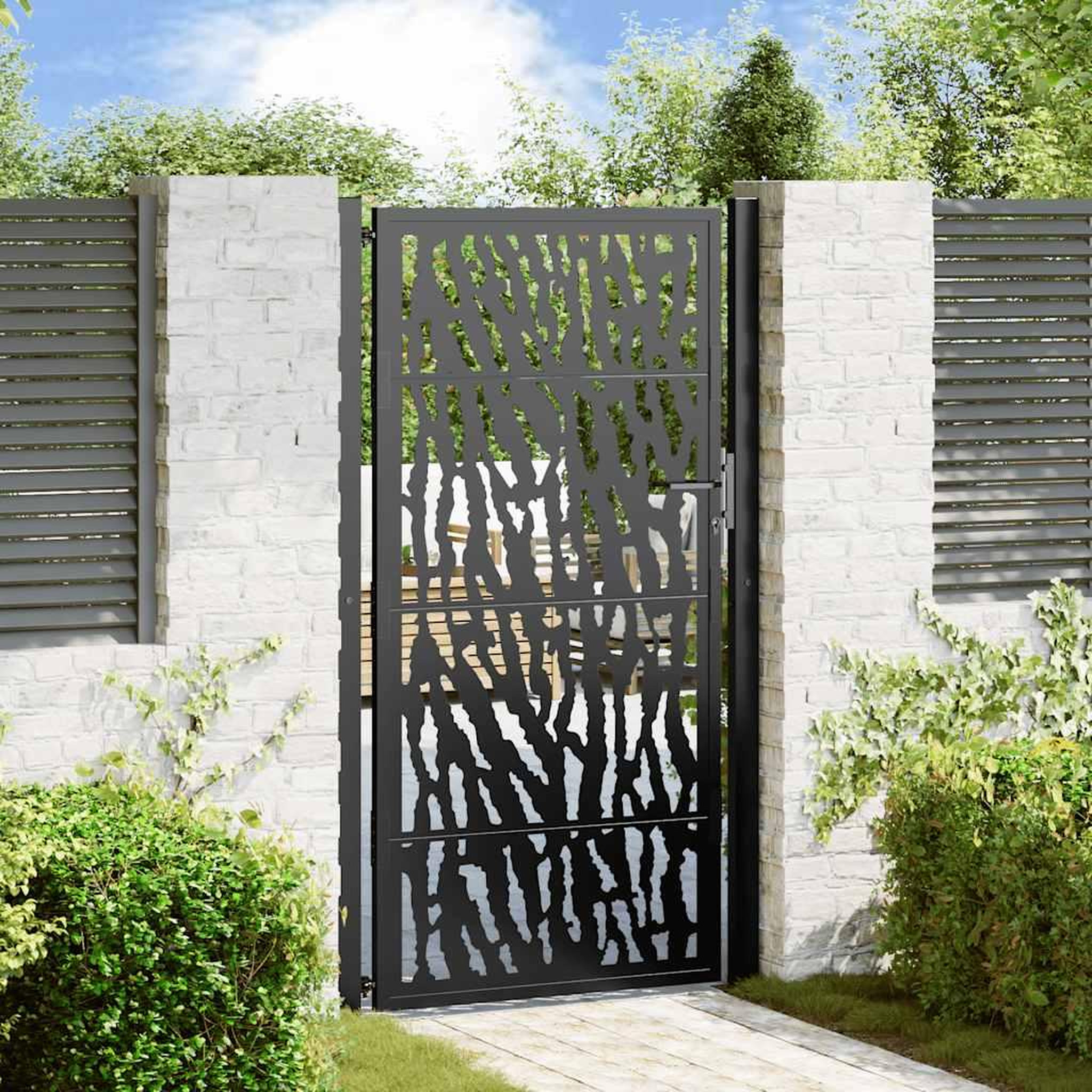 VIDAXL Portail de jardin noir 105x180 cm acier conception de traces