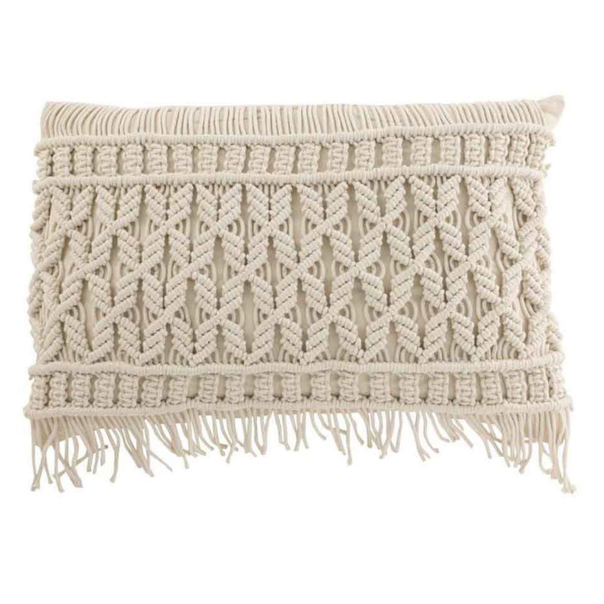 J-LINE Coussin déco à franges  cosy  40x60cm ivoire