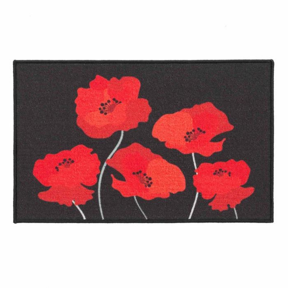 Paris Prix Tapis Déco Imprimé  Coquelicots  50x80cm Noir & Rouge