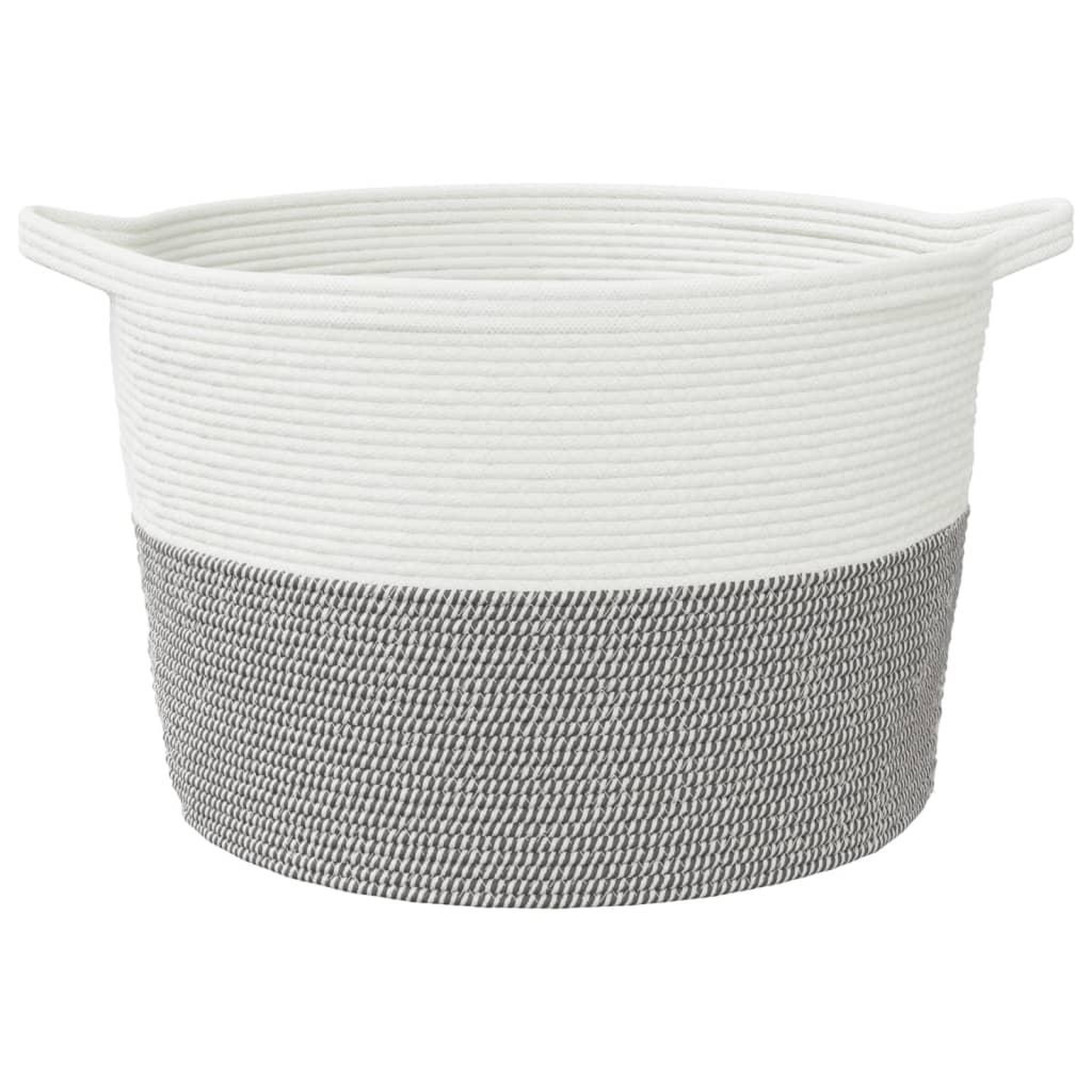 Voir la diapositive 4 : VIDAXL Panier a linge gris et blanc Ø60x36 cm coton