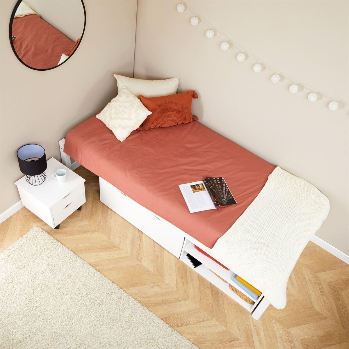 IDIMEX Lit fonctionnel SABRINA 90x190 cm, en pin massif