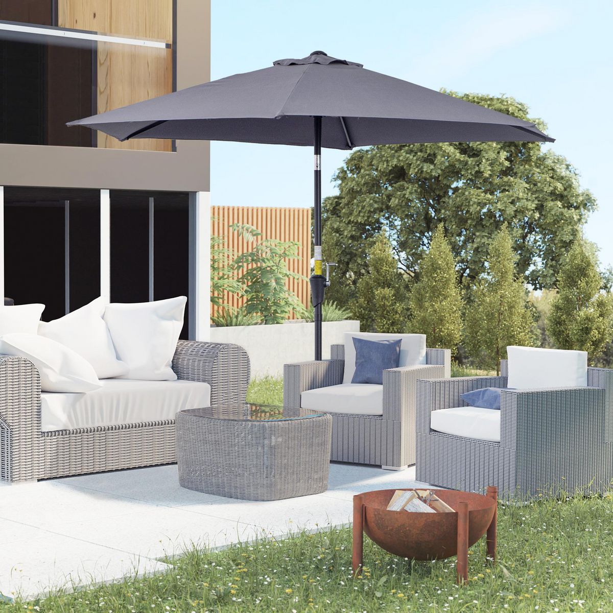 OUTSUNNY Parasol inclinable de jardin balcon terrasse manivelle toile polyester imperméabilisée haute densité 180 g/m² Ø2,7 x 2,35H m alu gris