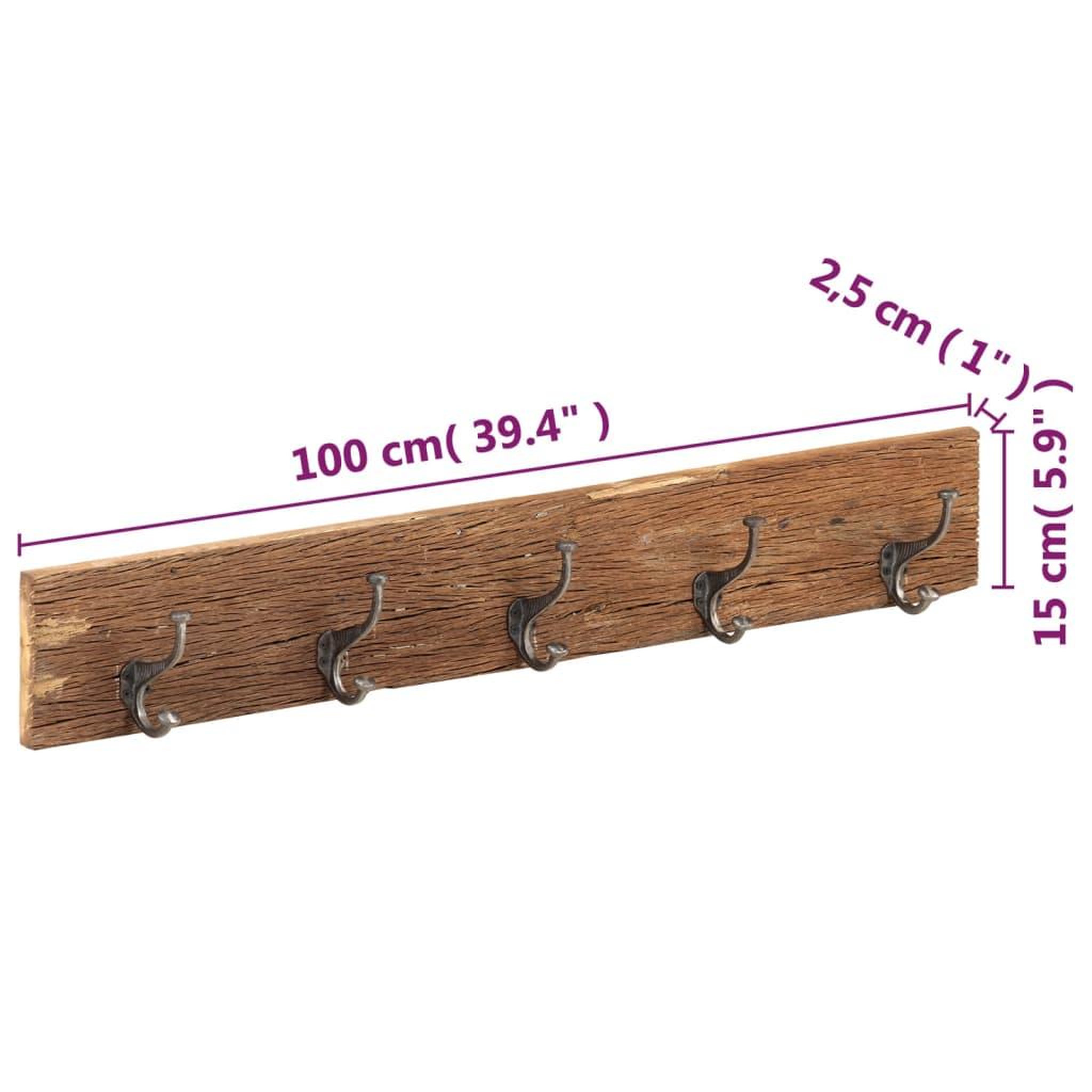 Voir la diapositive 6 : VIDAXL Cintre de couloir et 5 crochets 100x2,5x15 cm bois recuperation