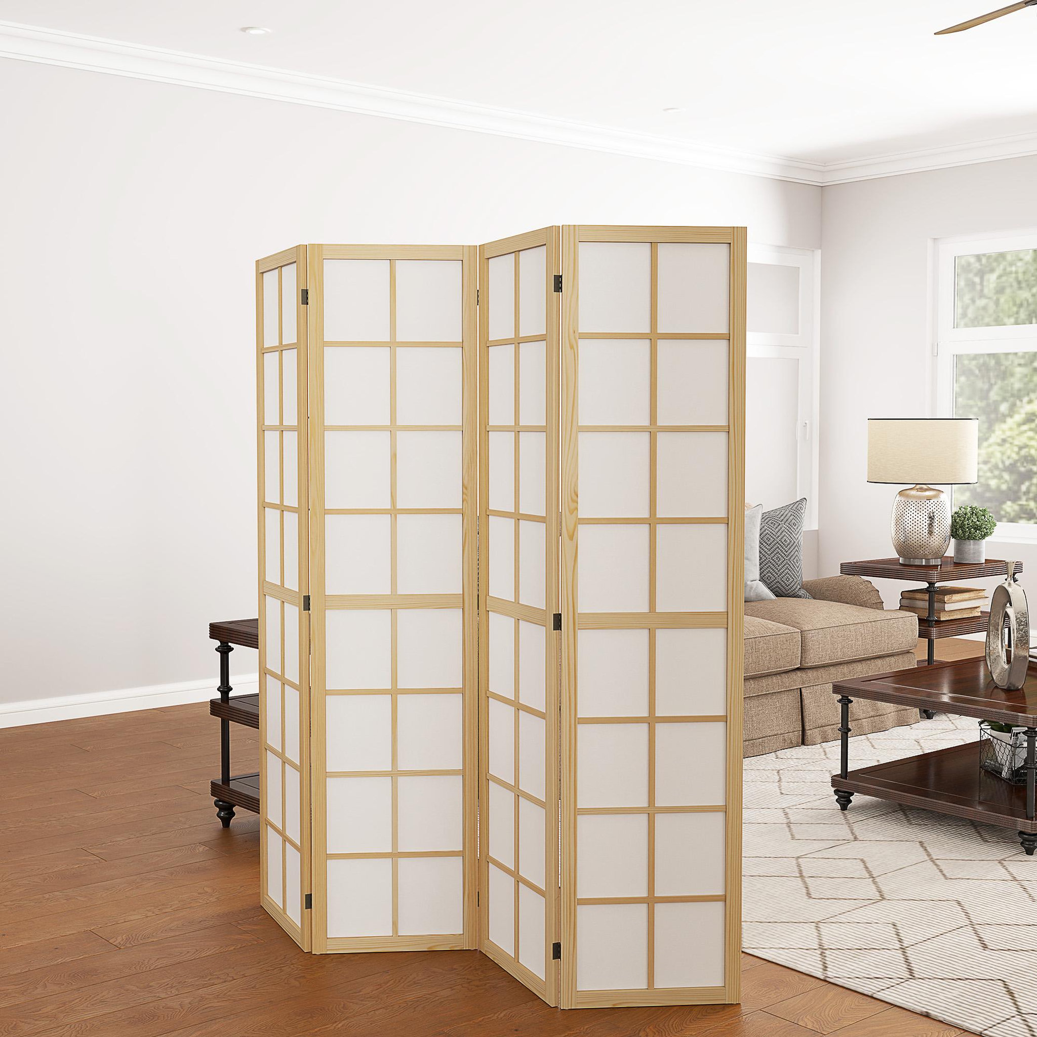 Voir la diapositive 4 : HOMCOM Paravent intérieur pliable 4 panneaux 160 x 170 cm séparateur de pièce bois pin non tissé blanc