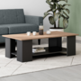 Voir la diapositive 2 : ID MARKET Table basse rectangulaire ELI noir plateau façon hêtre 100 cm