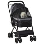 PAWHUT Poussette buggy pliable chien chat panier et sac de rangement attaches sécurité housse réglable poignée réglable acier Oxford noir