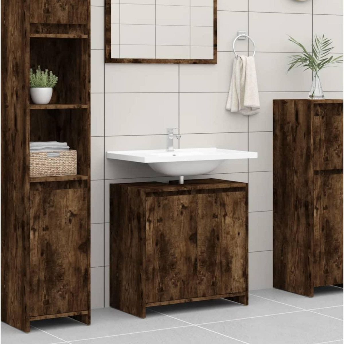 VIDAXL Armoire de bain Chene fume 60x33x61 cm Bois d'ingenierie