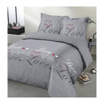 VISION VISION - Parure de lit Love - 100% coton - 1 housse de couette 200 x 200 cm + 2 taies d'oreiller 65 x 65 cm - Gris