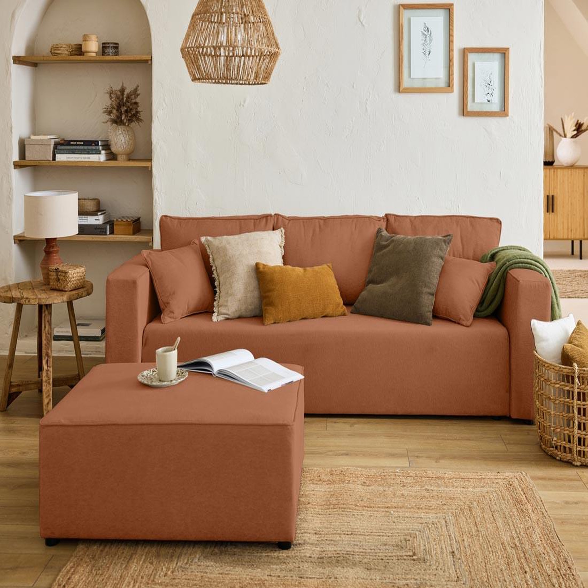 Voir la diapositive 2 : BEST MOBILIER Topaze - canapé 3 places - convertible avec coffre - en tissu