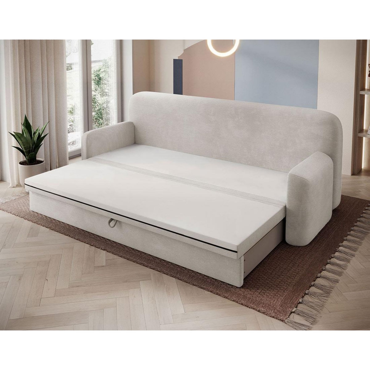 BEST MOBILIER Marius - canapé droit 3 places convertible avec coffre en velours côtelé