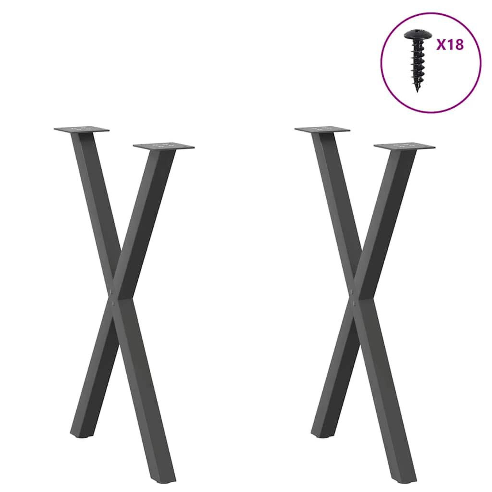 Voir la diapositive 3 : VIDAXL Pieds de table a manger forme de X 2 pcs 57x(72-73) cm acier