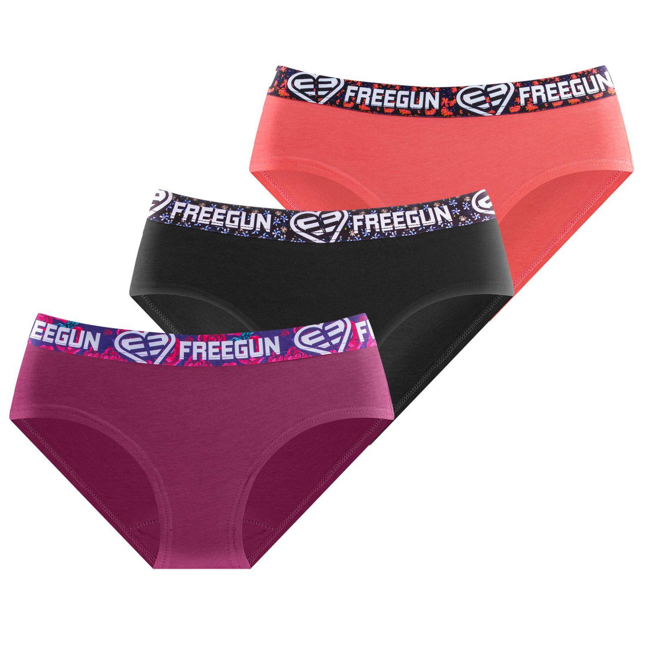 FREEGUN Lot de 3 culottes fille en coton Origami. Coloris disponibles : Rose