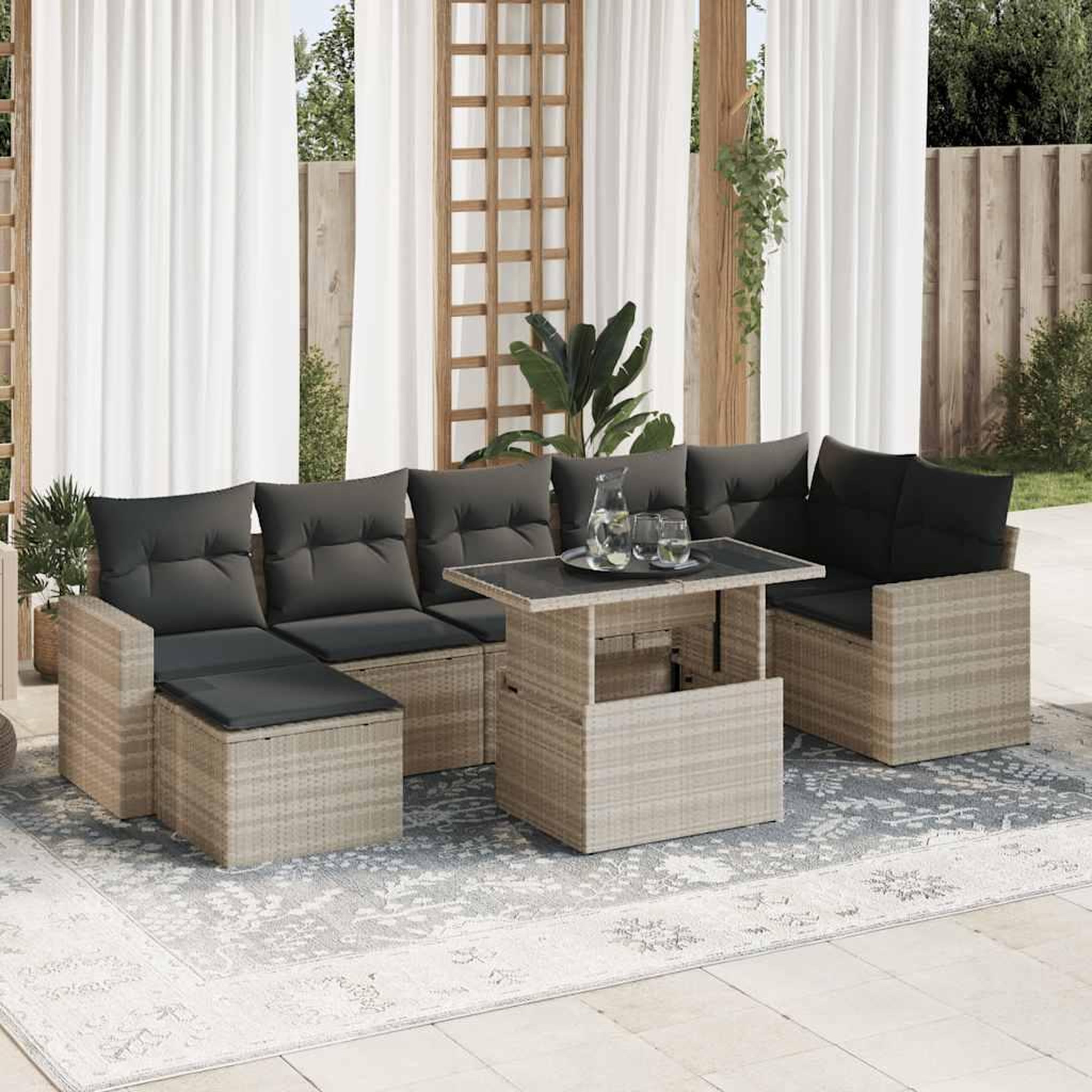 VIDAXL Salon de jardin 8 pcs avec coussins gris clair resine tressee