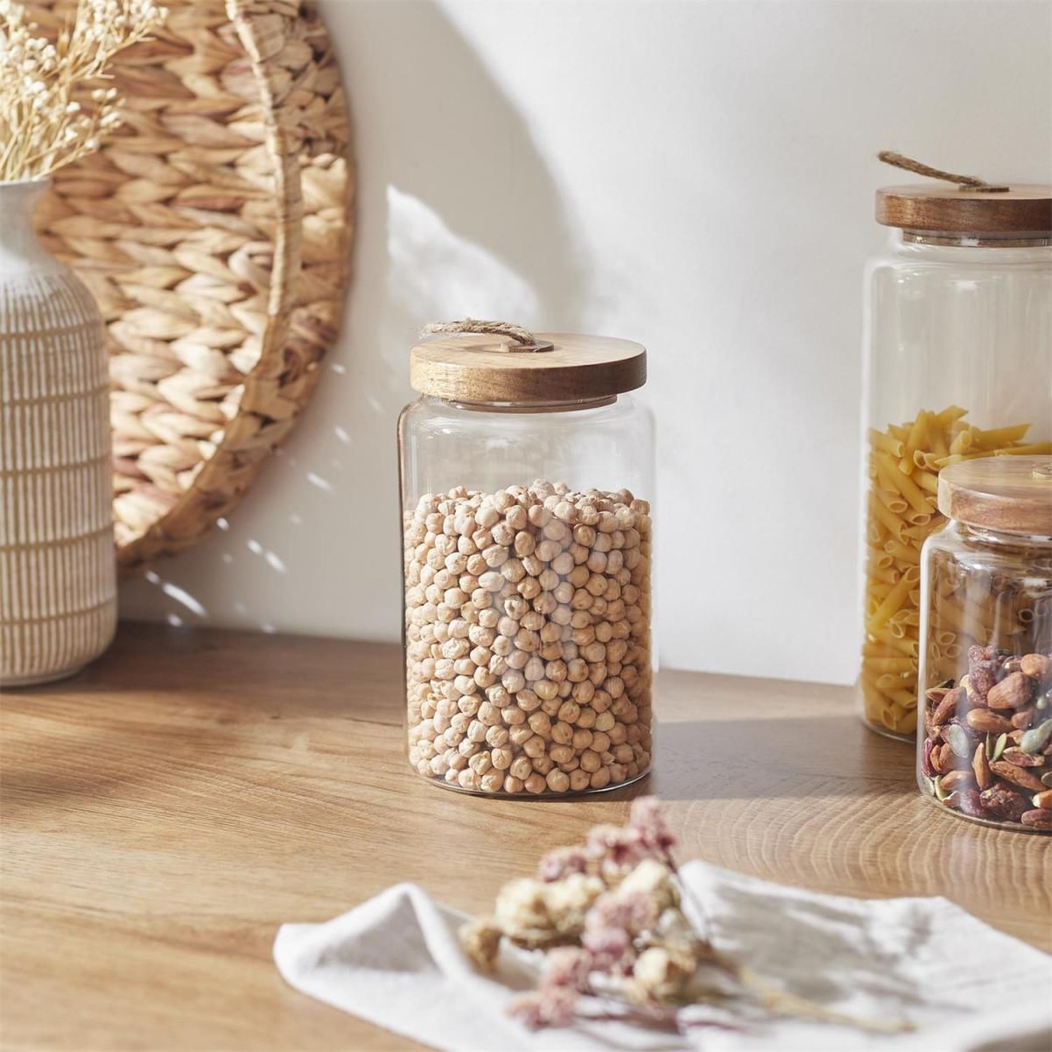 Voir la diapositive 3 : The Home Deco Factory Bocal de conservation  acacia  1,05l transparent