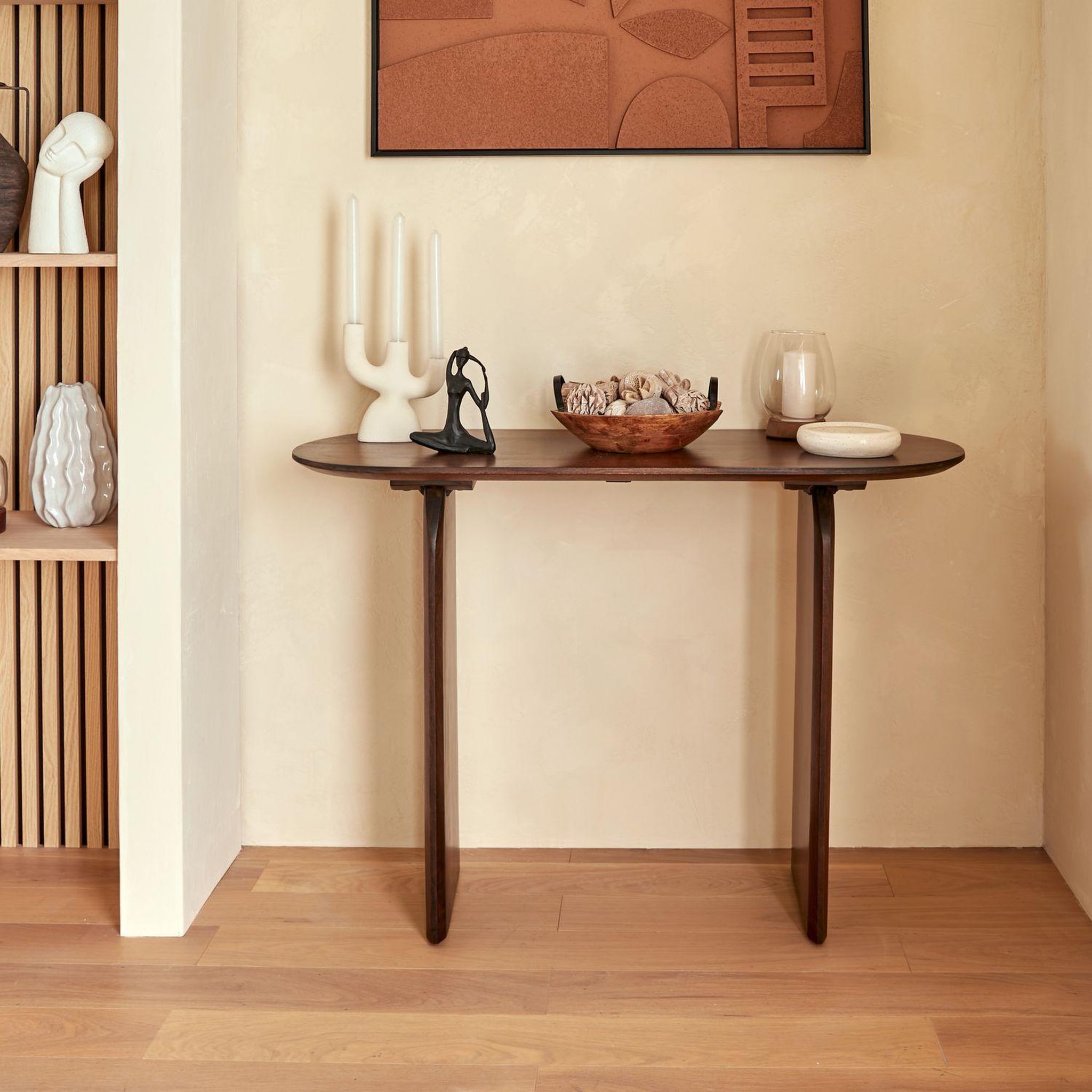 Voir la diapositive 2 : ATMOSPHERA Console ovale en acacia isana - marron