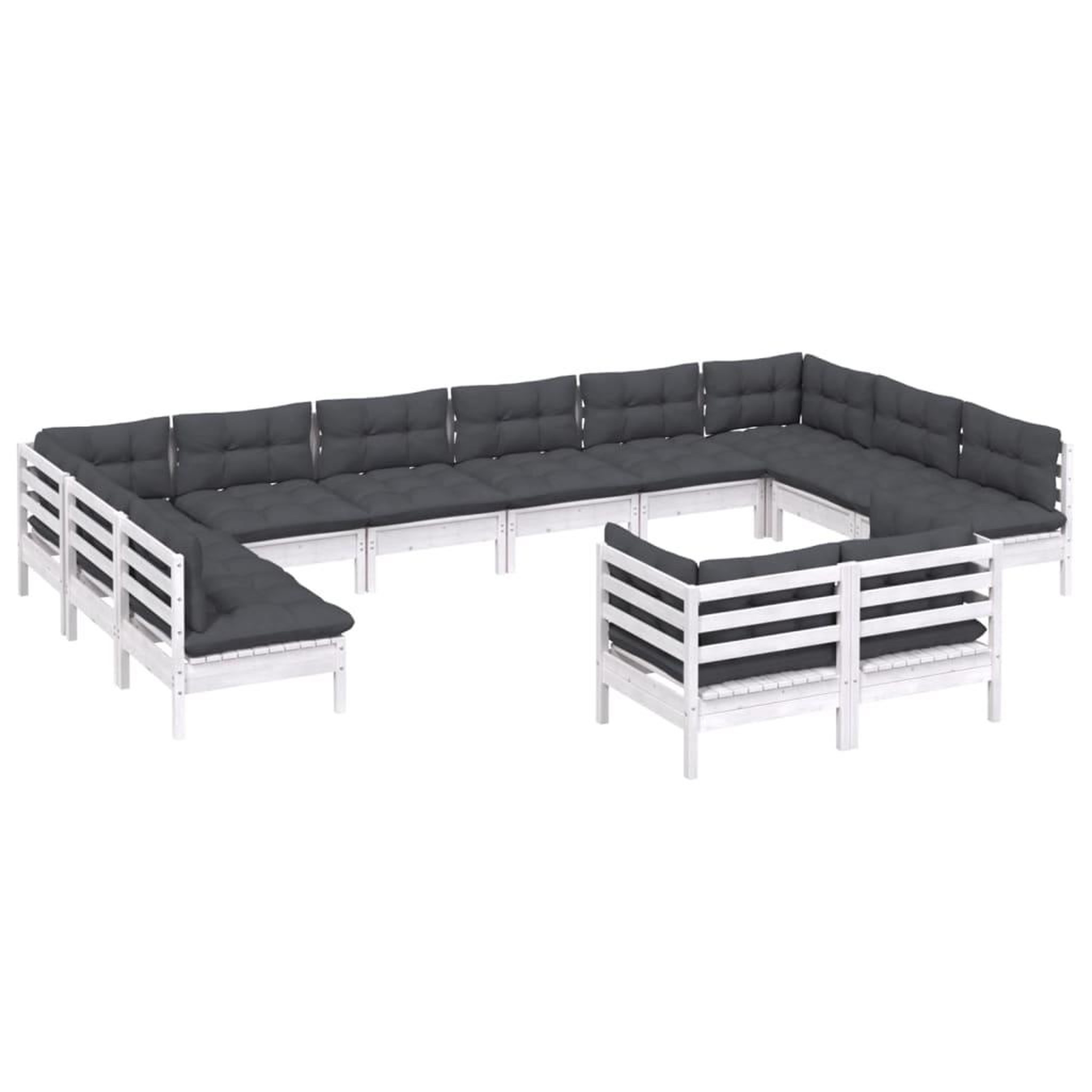 Voir la diapositive 3 : VIDAXL Salon de jardin 12 pcs avec coussins blanc bois de pin solide