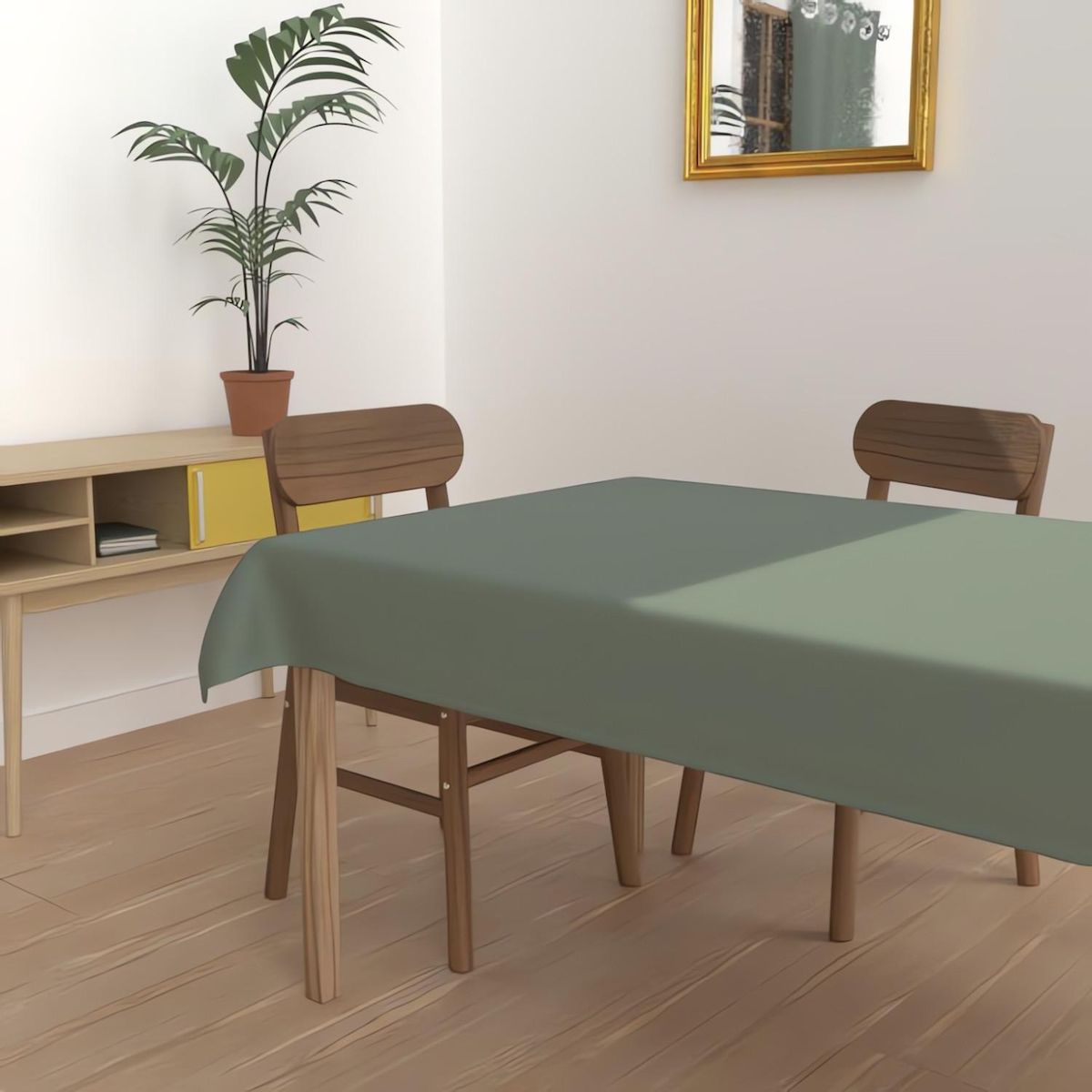 SOLEIL D'OCRE Nappe anti-tâches rectangle ALIX vert, par Soleil d'ocre