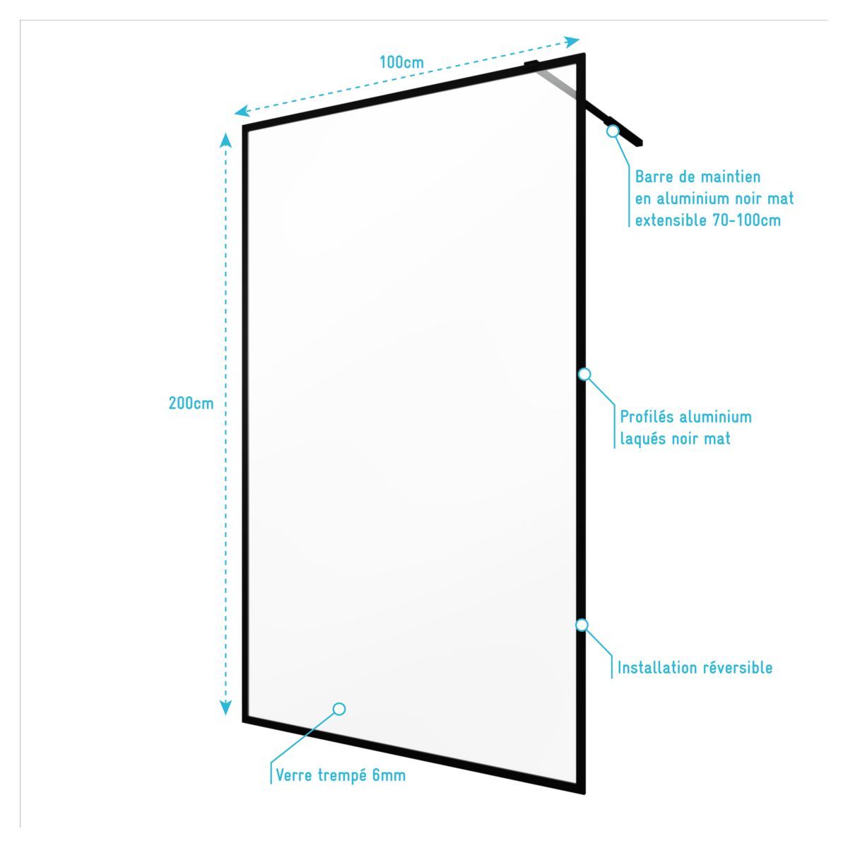 Paroi de douche à l'italienne noir 100x200 cm - DARK EDGE 100