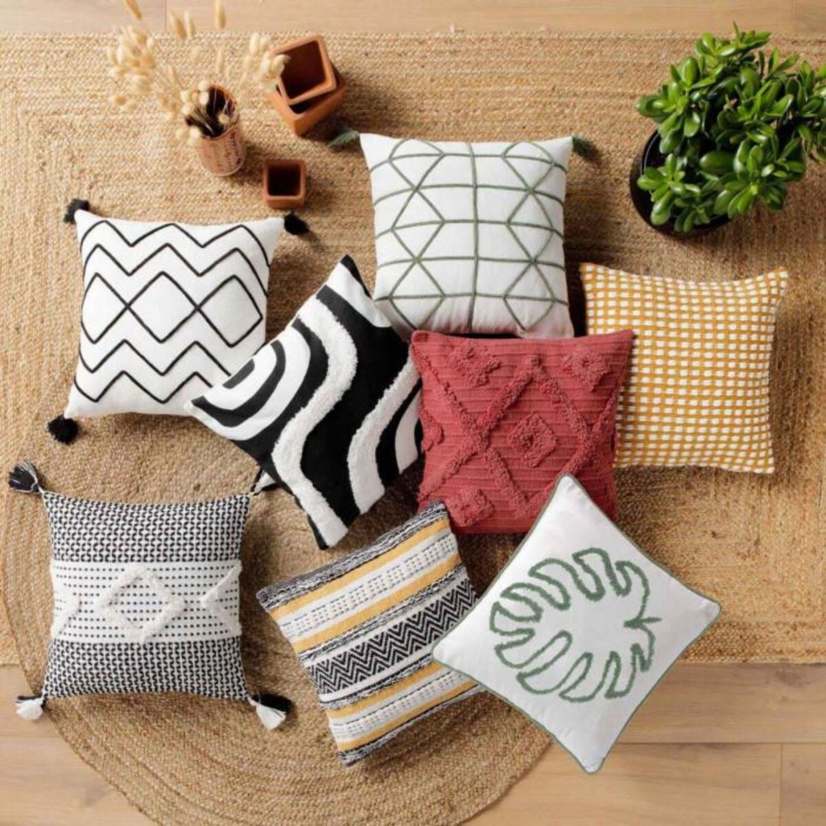 Paris Prix Housse de Coussin  Mahe  40x40cm Naturel & Vert