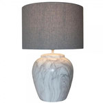 MARKET24 Lampe de bureau DKD Home Decor Toile Céramique Gris Blanc (38 x 38 x 58 cm)