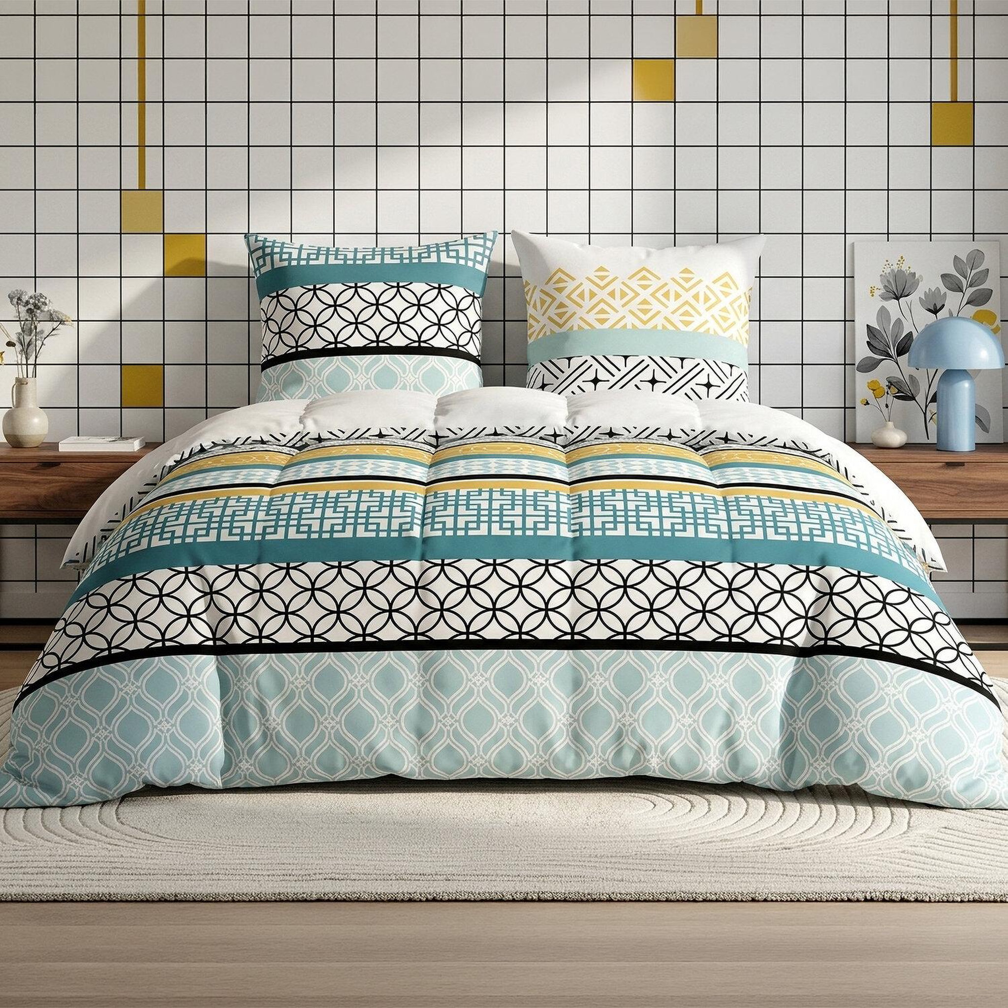 ATELIER DU COTON Parure de couette 100%coton 57fils/cm2 - citedor. Coloris disponibles : Bleu
